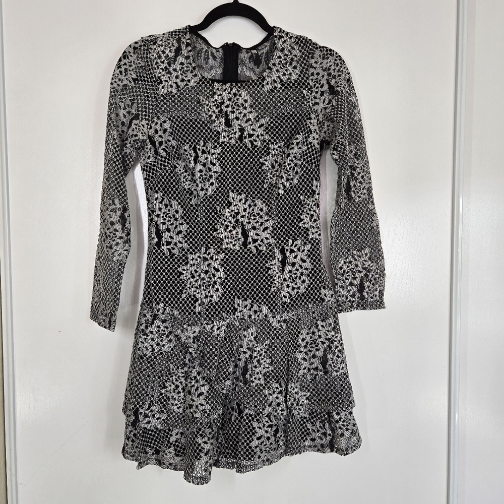 KUT From The Kloth Black White Lace Mini Tiered Dress Womens Size 4 Whimsygoth